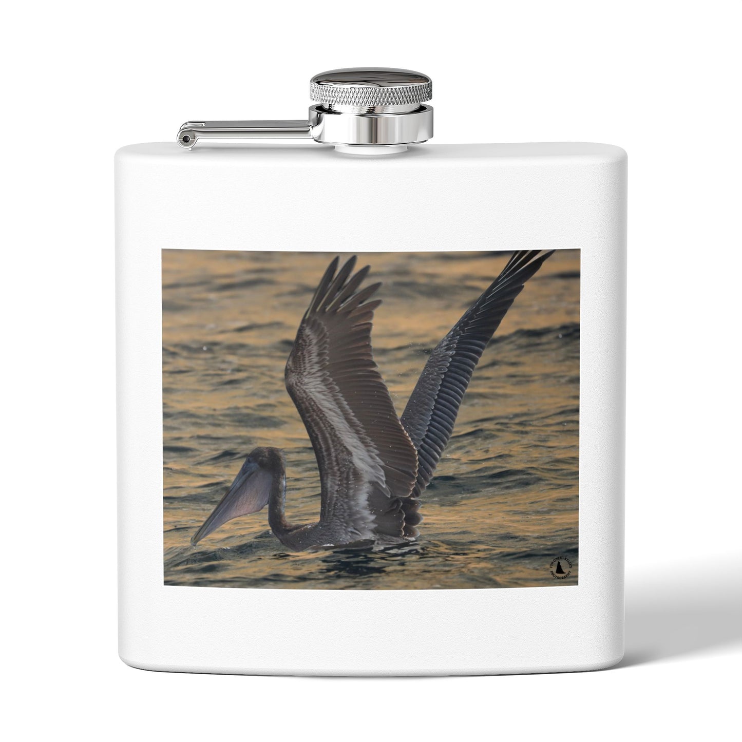 6oz Stainless Steel Flask — Pelican Sunset Photo Hip Flask, Coastal Wildlife Gift
