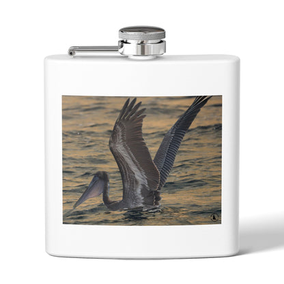 6oz Stainless Steel Flask — Pelican Sunset Photo Hip Flask, Coastal Wildlife Gift