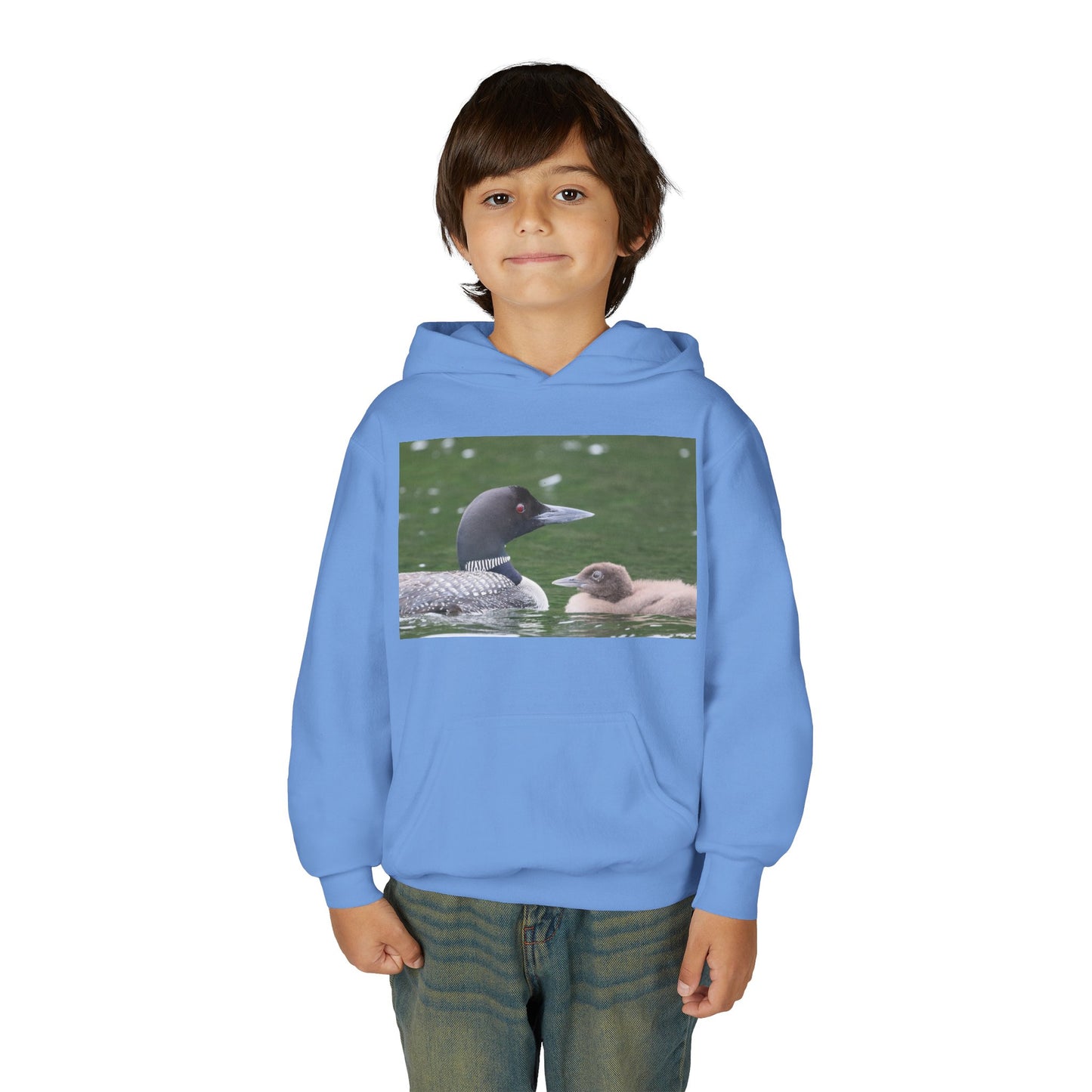 Youth Hoodie — Common Loon with Chick Nature Photo