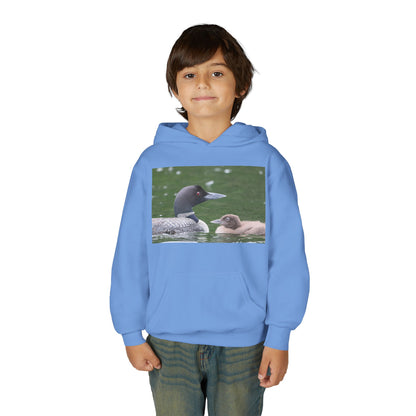 Youth Hoodie — Common Loon with Chick Nature Photo