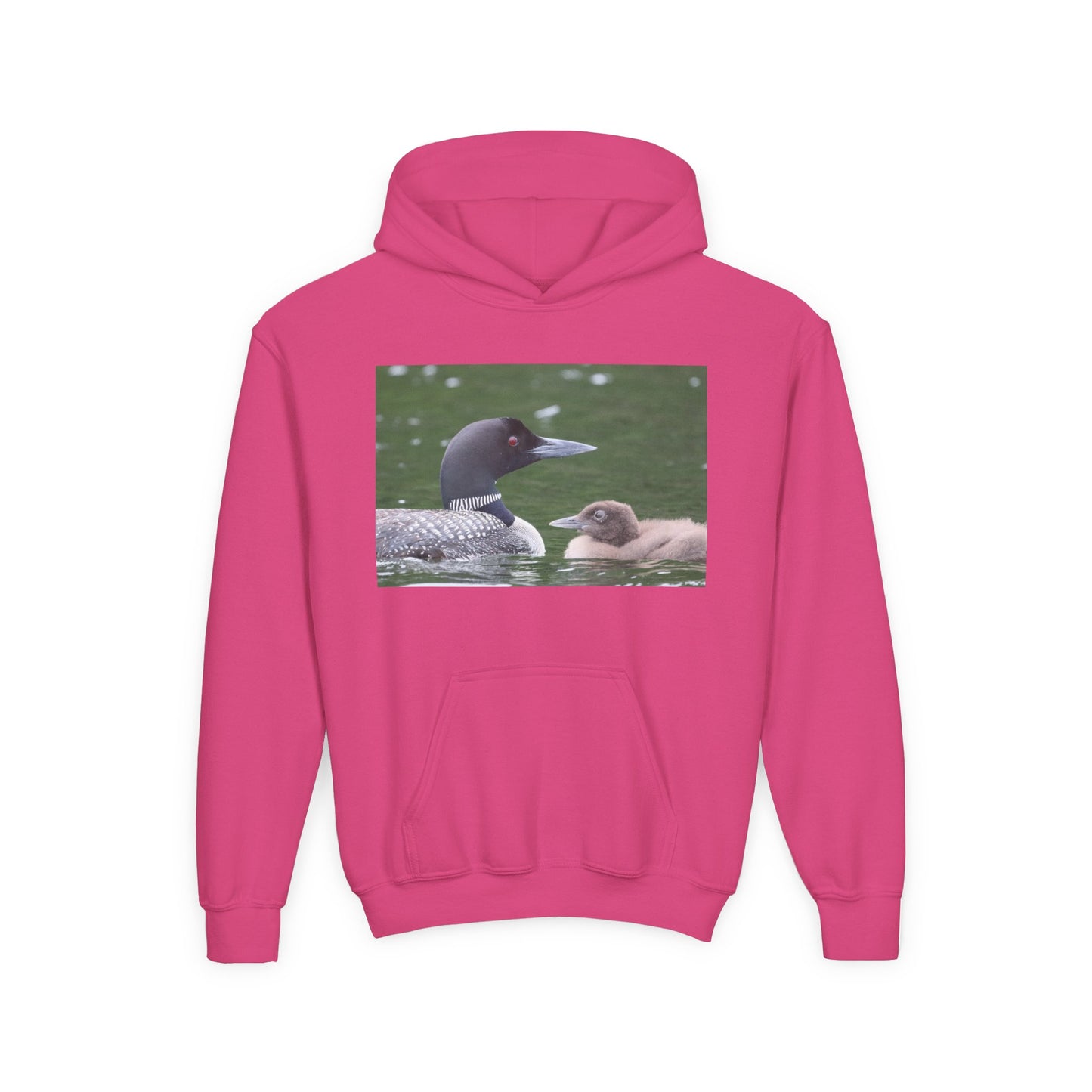 Youth Hoodie — Common Loon with Chick Nature Photo