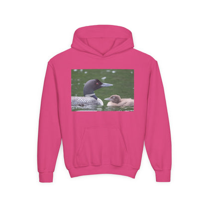 Youth Hoodie — Common Loon with Chick Nature Photo