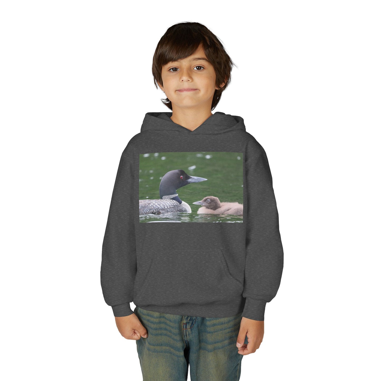 Youth Hoodie — Common Loon with Chick Nature Photo
