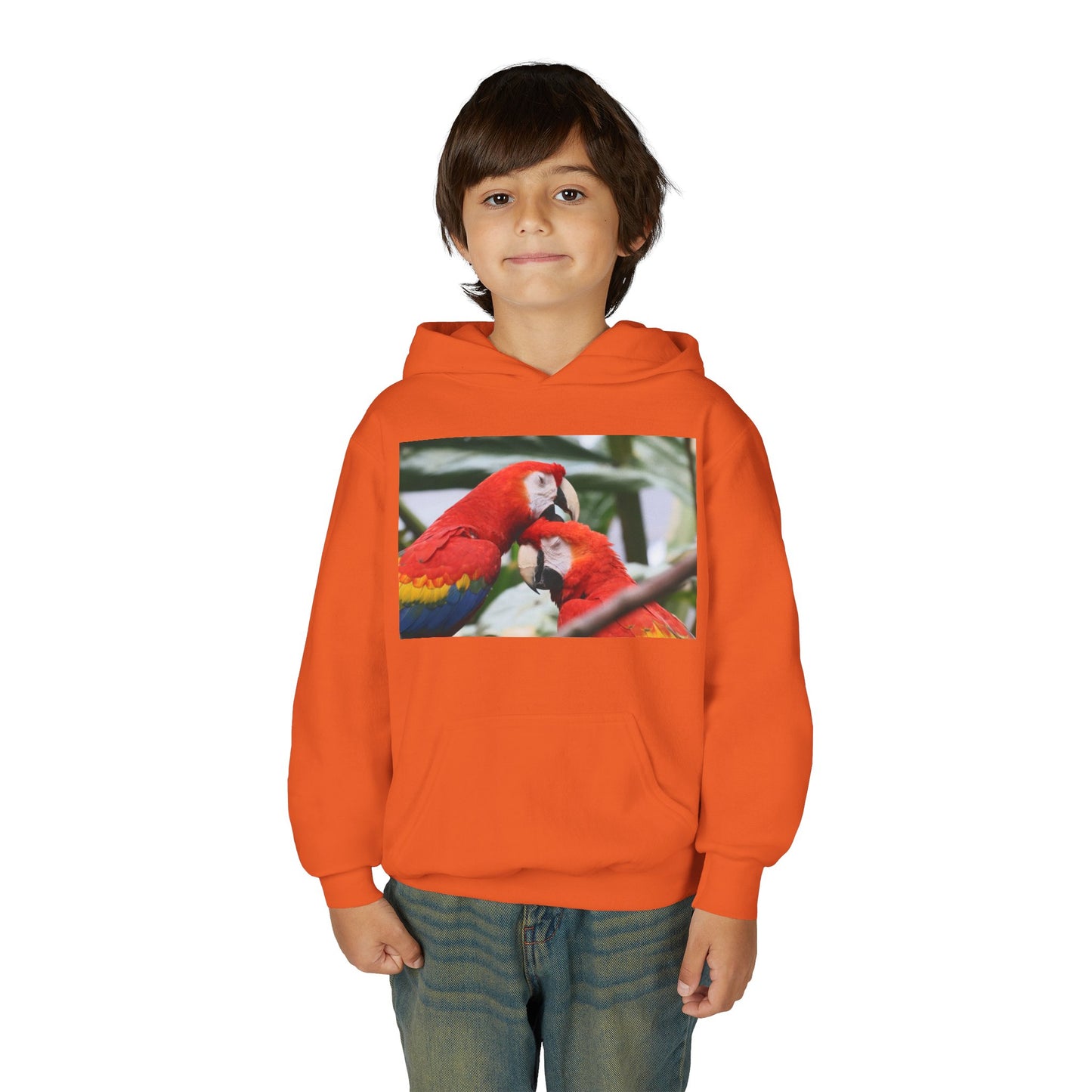Youth Parrot Hoodie – Colorful Scarlet Macaw Kids Pullover