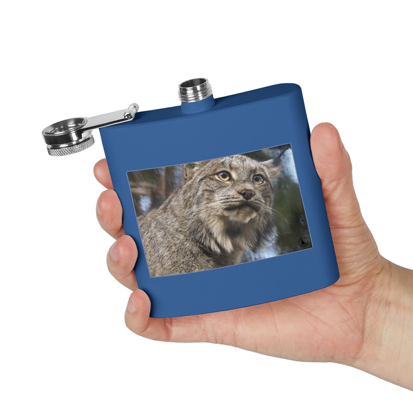 Lynx Portrait Stainless Steel Flask — 6oz Wildlife Gift for Outdoor Lovers