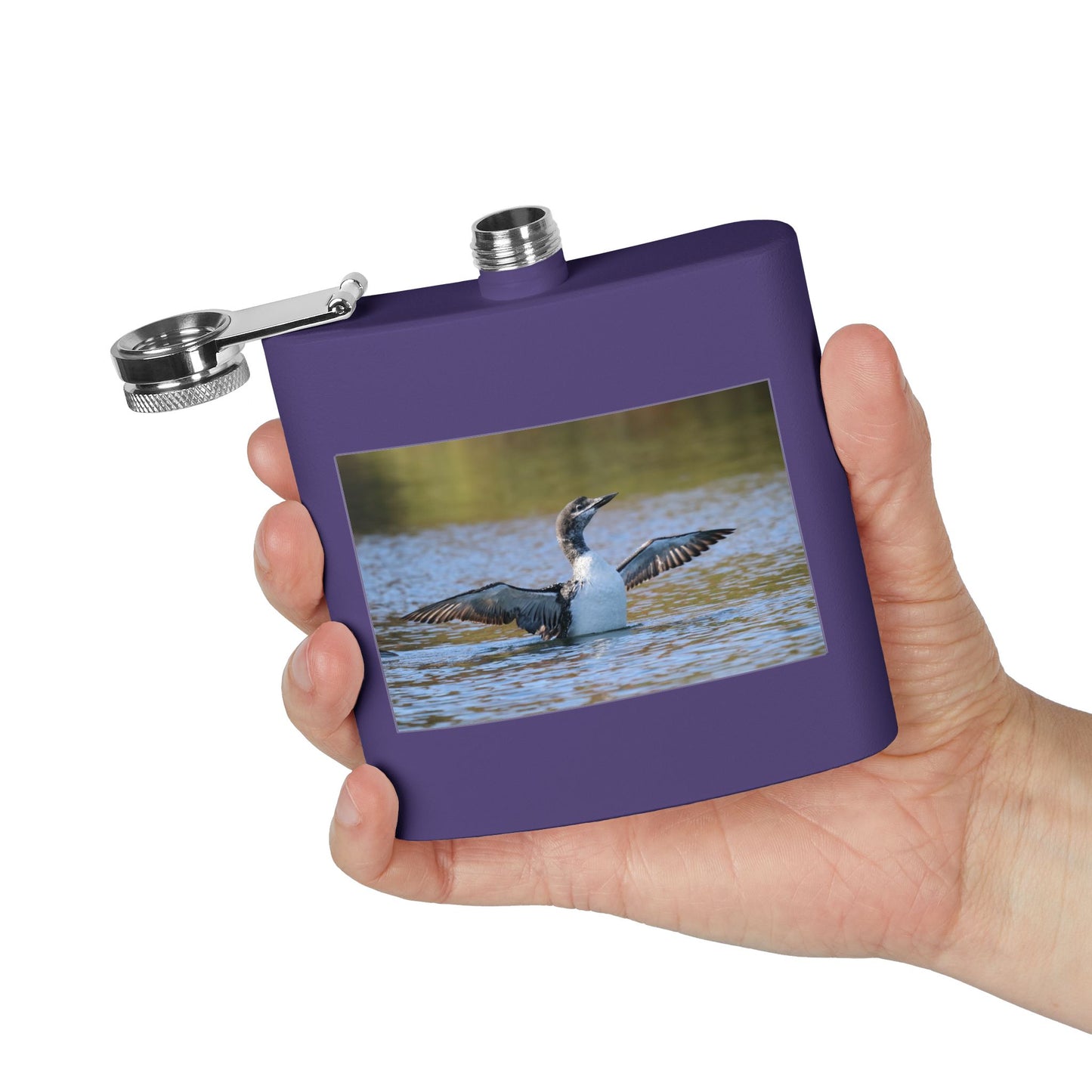 6oz Stainless Steel Flask with Diving Loon Photo – Wildlife Outdoors Gift