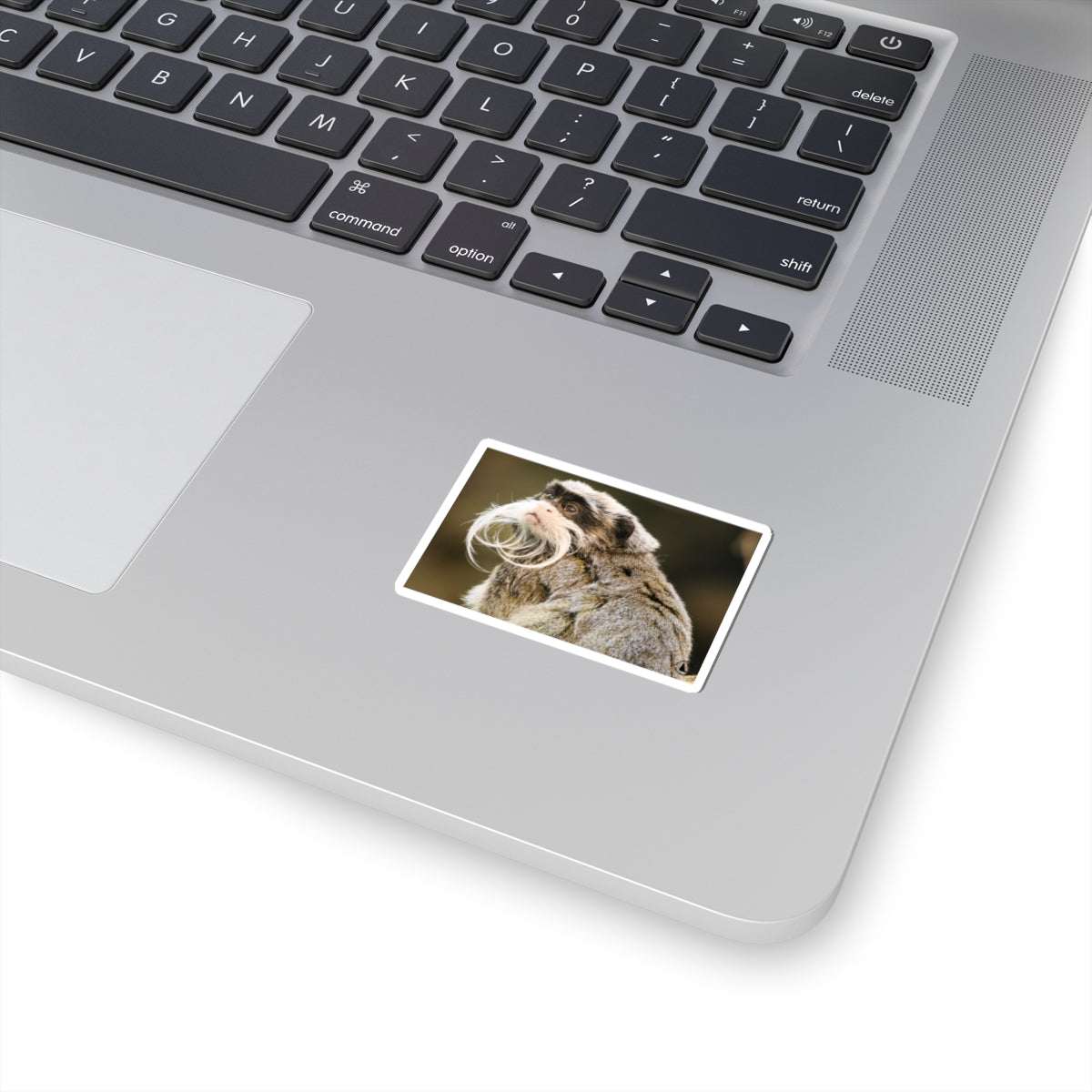 Emperor Tamarin Sticker — Cute Mustache Monkey Kiss-Cut Vinyl Sticker for Laptops & Water Bottles