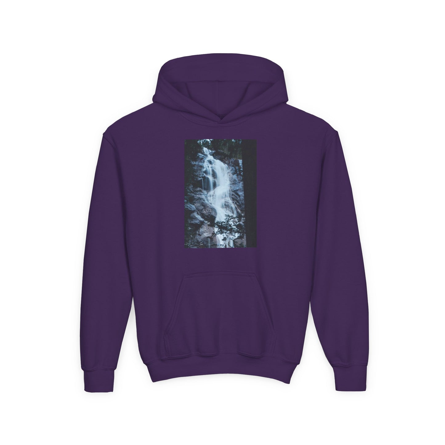 Youth Waterfall Hoodie — Scenic Nature Graphic Sweatshirt