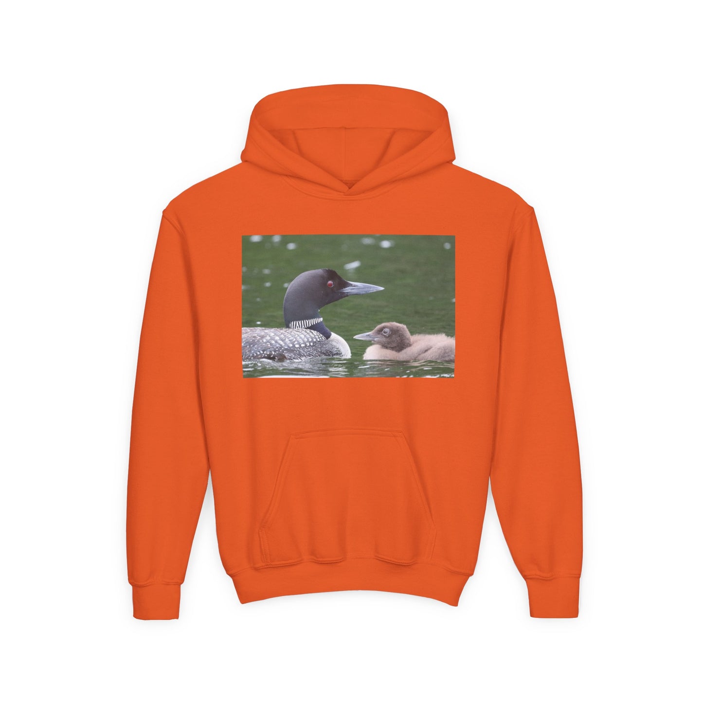 Youth Hoodie — Common Loon with Chick Nature Photo