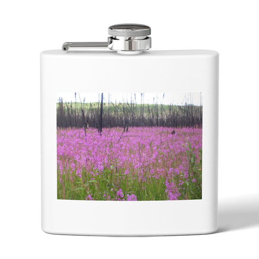 6oz Stainless Steel Flask with Wildflower Meadow Photo
