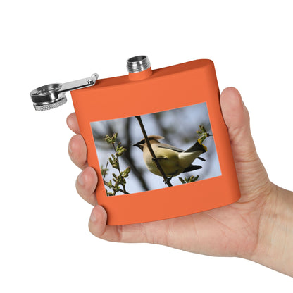 6oz Stainless Steel Flask with Cedar Waxwing Bird Photo — Wildlife Gift for Bird Lovers