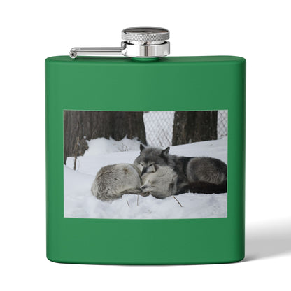 Wolf Pair Photo Stainless Steel Flask — 6oz Winter Wildlife Hip Flask