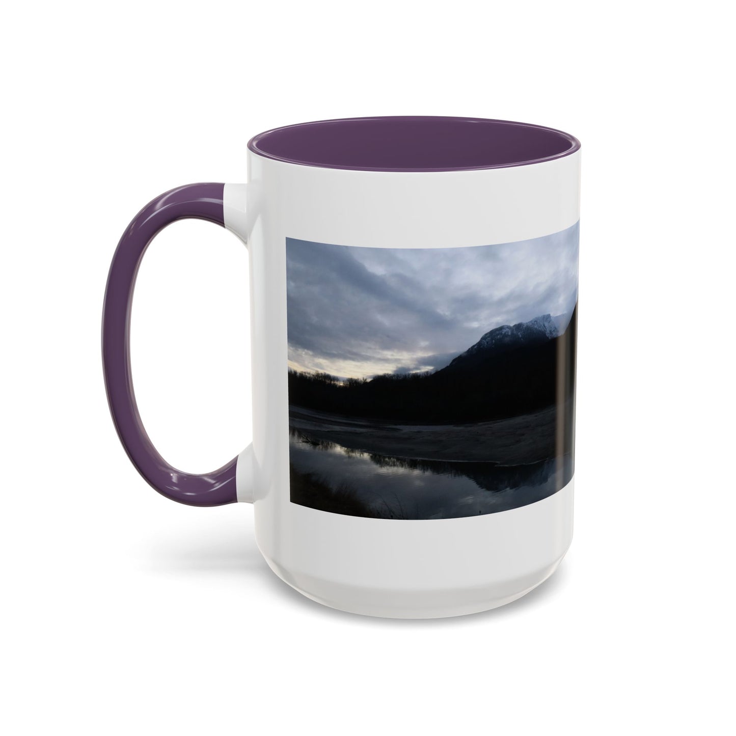 Scenic Mountain Lake Accent Coffee Mug — Moody Sunset Reflection (11oz & 15oz)