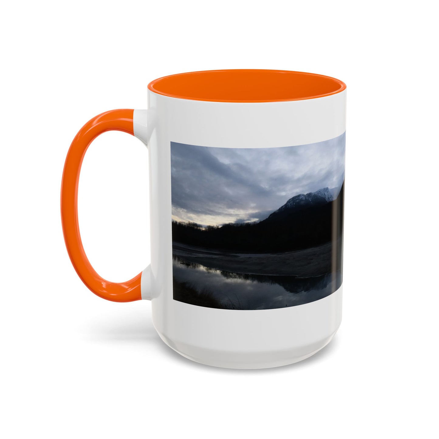 Scenic Mountain Lake Accent Coffee Mug — Moody Sunset Reflection (11oz & 15oz)