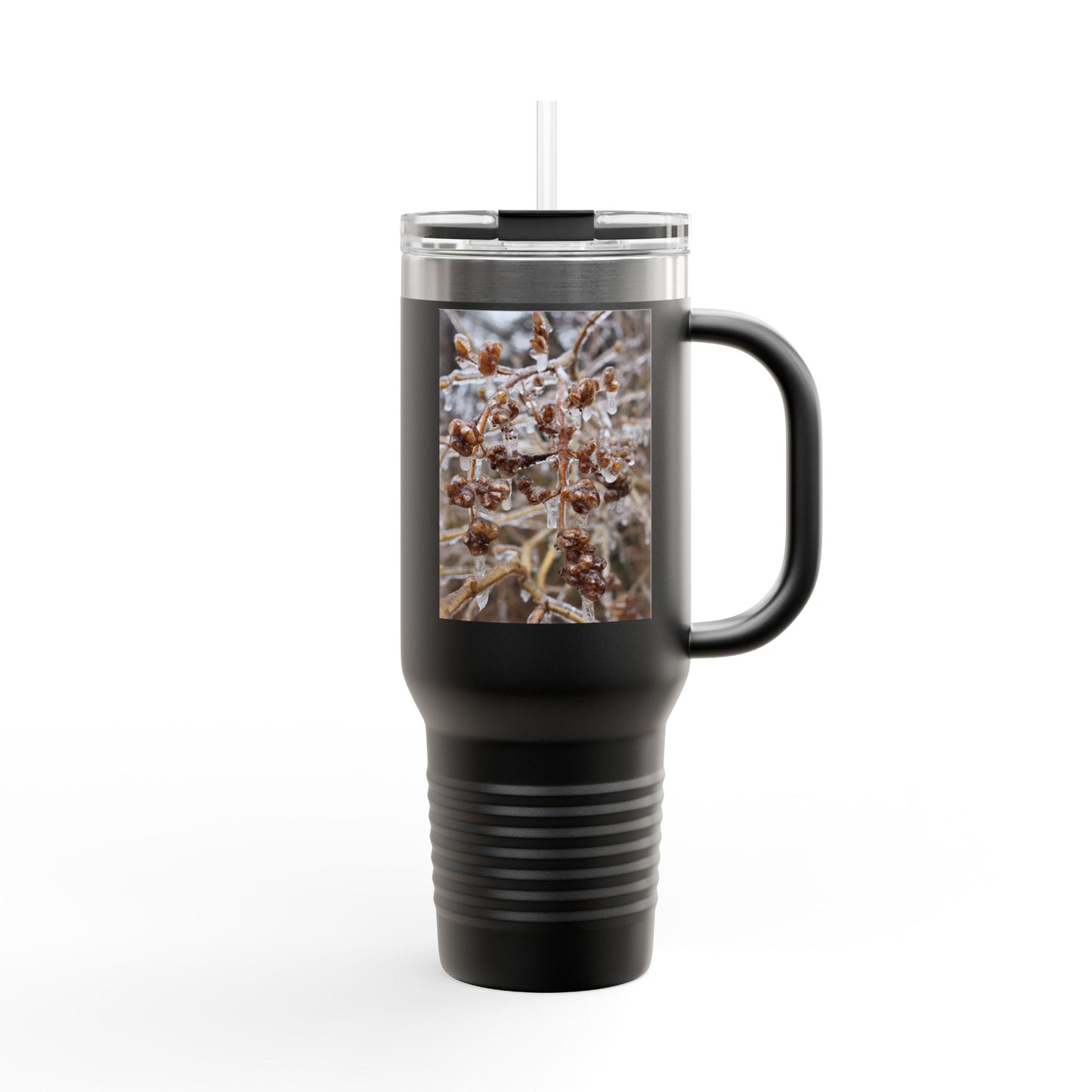 40oz Insulated Travel Mug with Frosted Branch Photo – Large Stainless Steel Tumbler