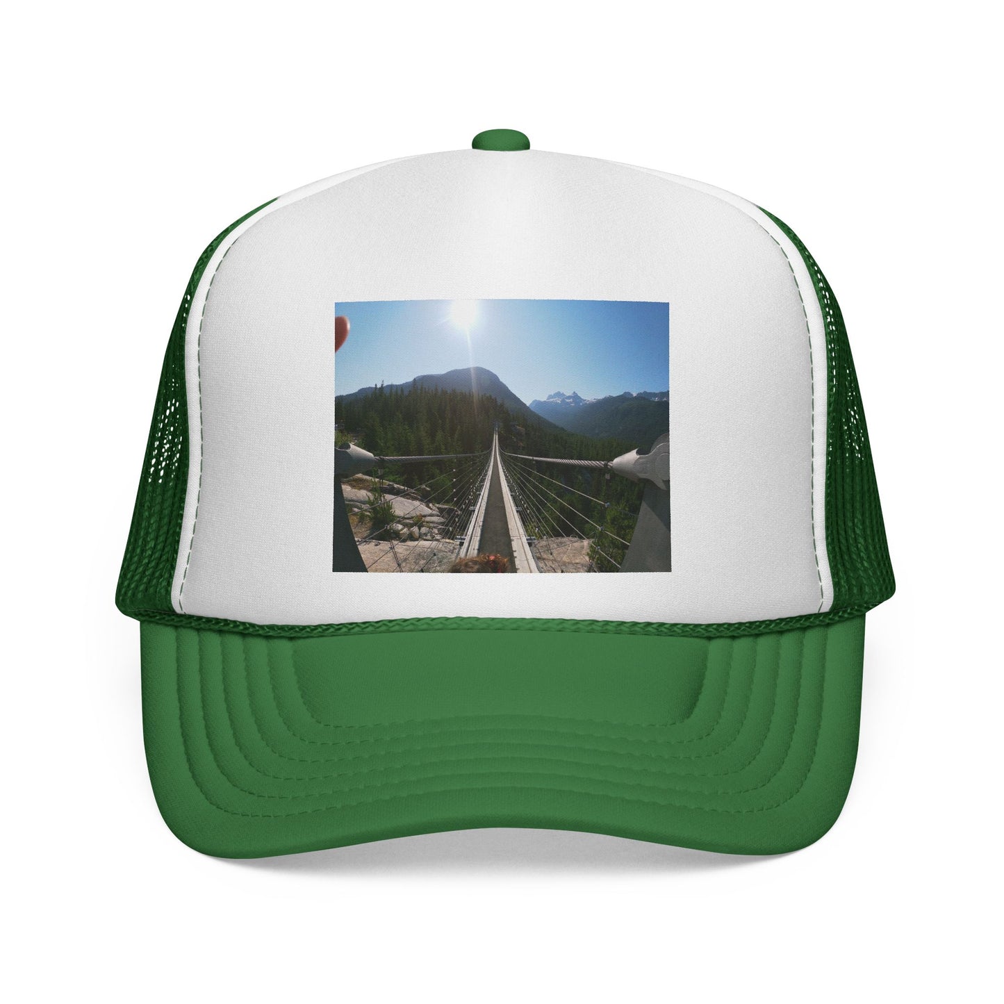 Trucker Hat - Mountain Suspension Bridge Photo Cap, Outdoor Adventure Travel Hat