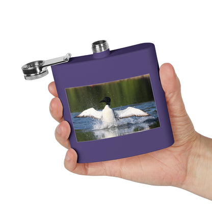 Duck Photography 6oz Stainless Steel Flask — Loon Splash Wildlife Hip Flask