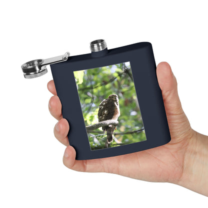 Flask — Woodland Hawk Photo Stainless Steel 6oz Hip Flask