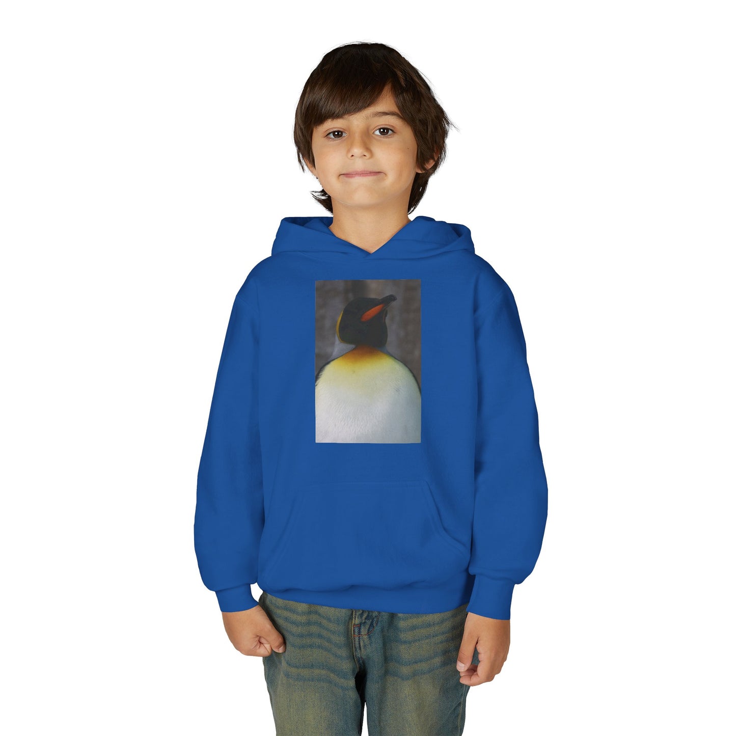 Penguin Art Youth Hoodie — Minimalist Royal Penguin Illustration Sweatshirt