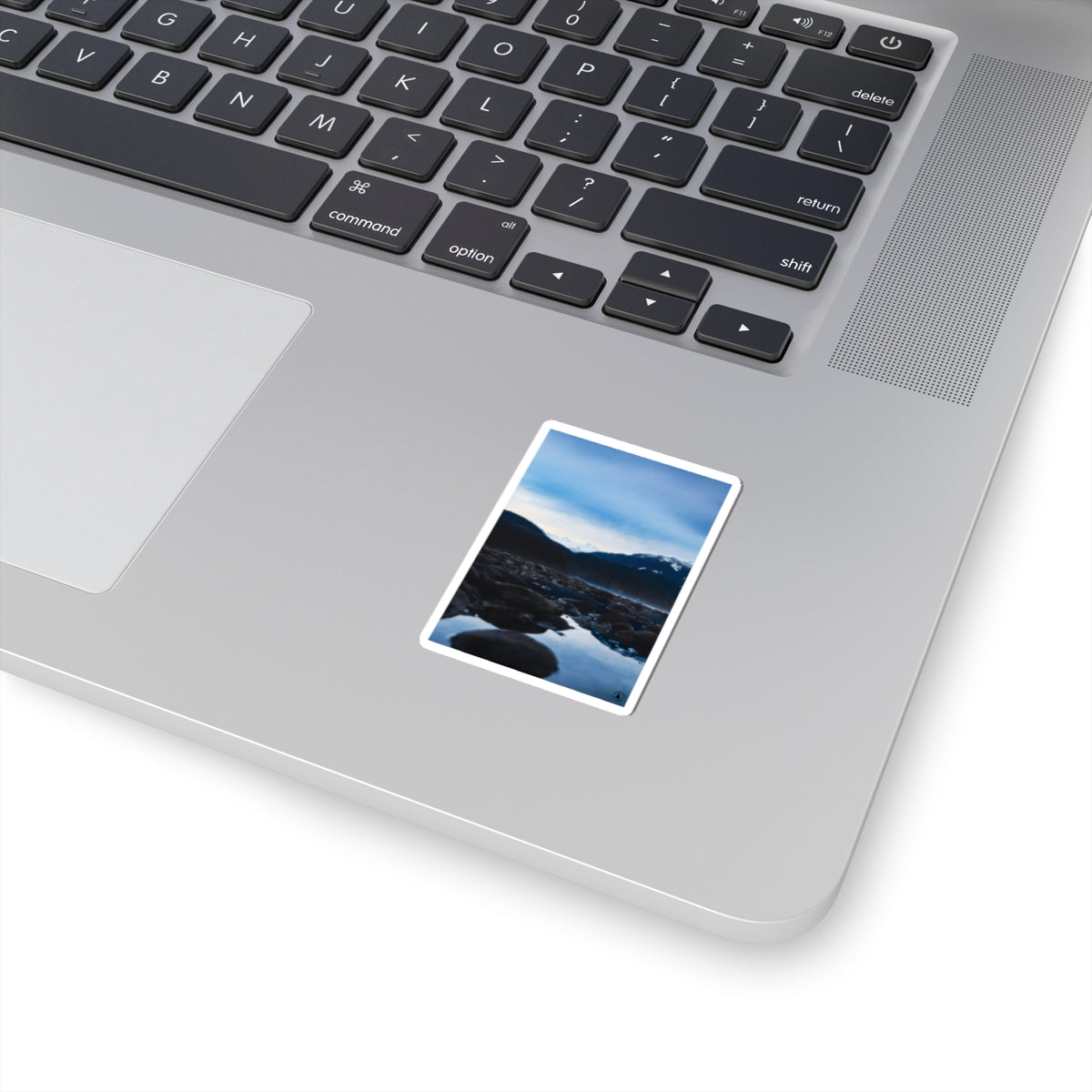 Mountain River Photo Sticker — Scenic Landscape Kiss-Cut Sticker for Laptops & Water Bottles