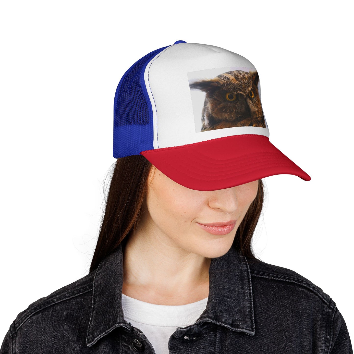 Owl Portrait Trucker Cap — Rustic Wildlife Snapback Hat