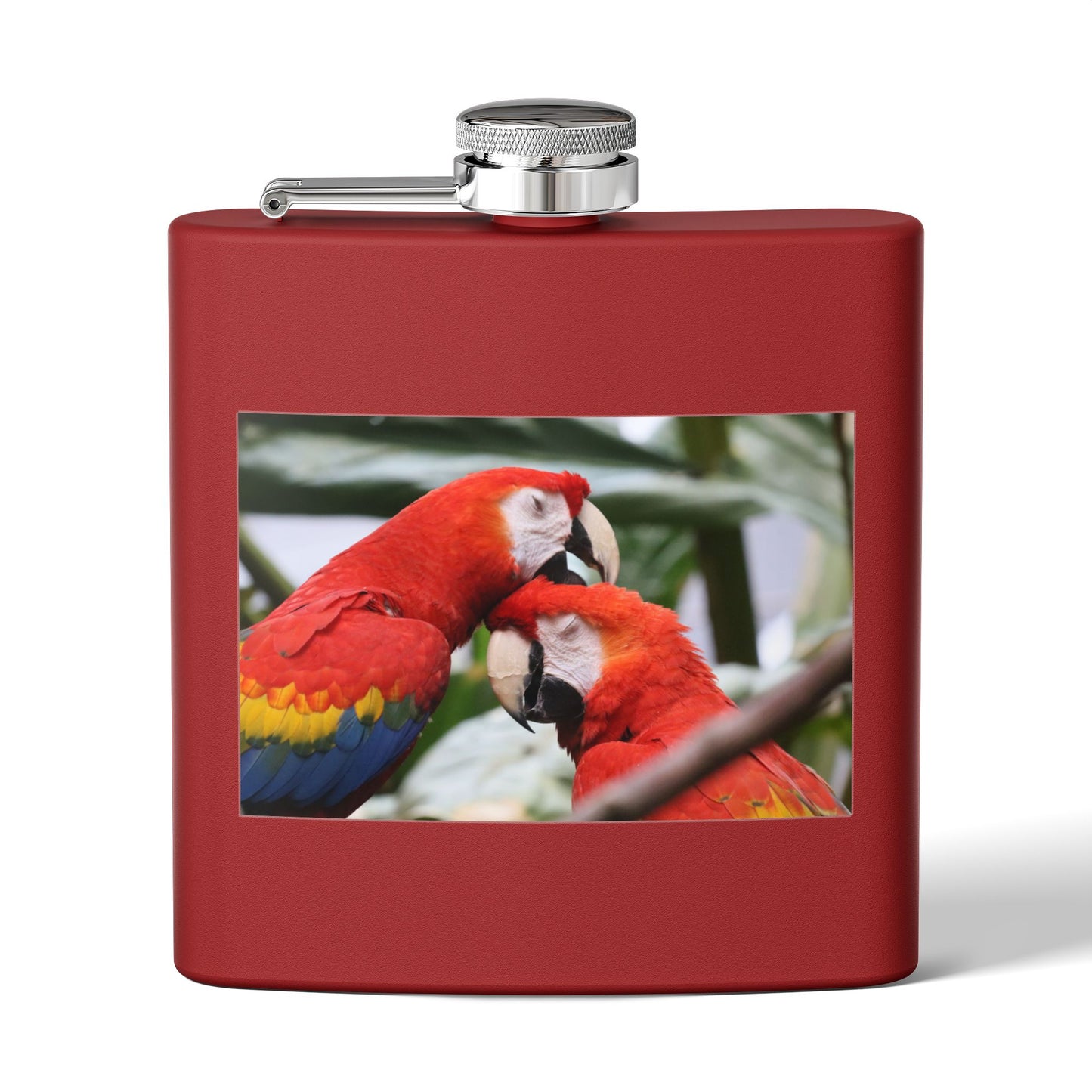 Parrot Photo Stainless Steel Flask — 6oz Tropical Scarlet Macaw Hip Flask