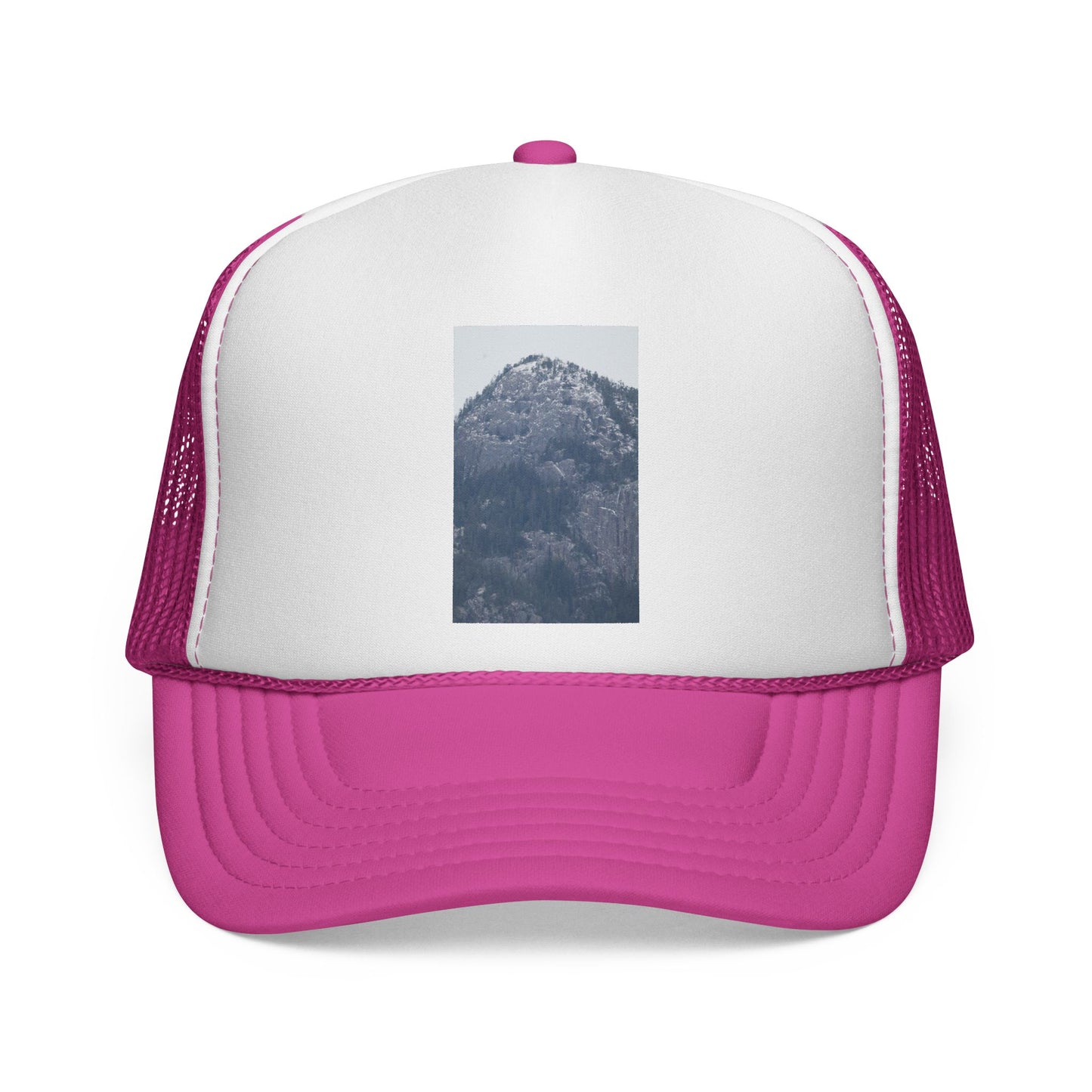 Mountain Peak Trucker Cap — Vintage Blue Photo Patch Mesh Hat