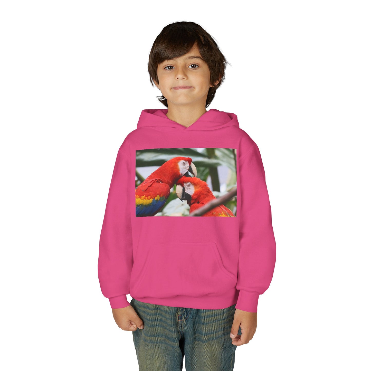 Youth Parrot Hoodie – Colorful Scarlet Macaw Kids Pullover