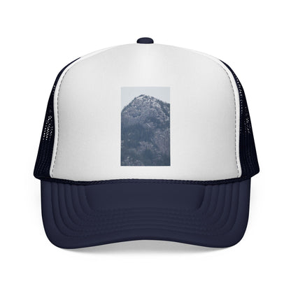 Mountain Peak Trucker Cap — Vintage Blue Photo Patch Mesh Hat