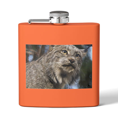 Lynx Portrait Stainless Steel Flask — 6oz Wildlife Gift for Outdoor Lovers