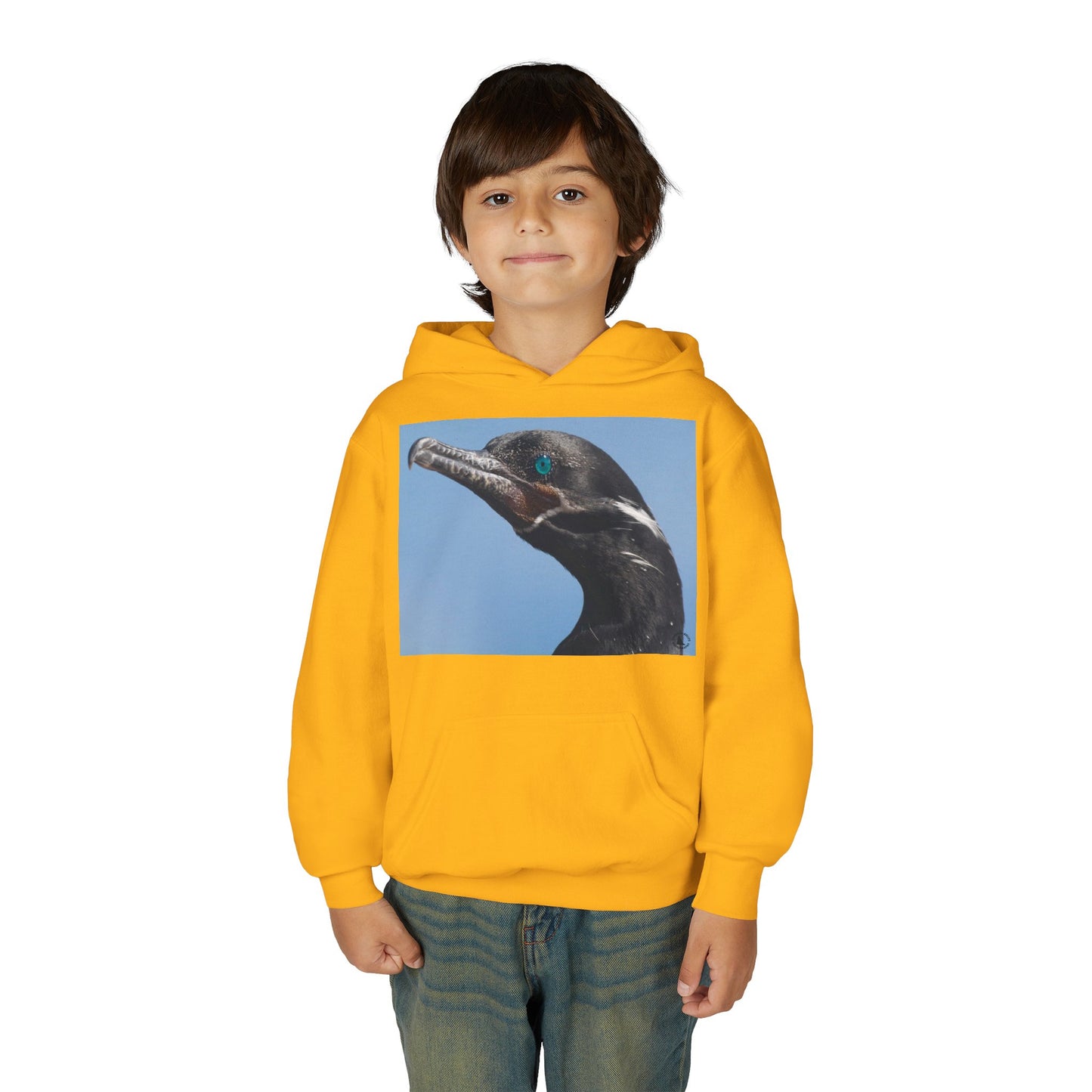 Youth Hoodie with Close-Up Cormorant Photo — Nature-Lover Kids Pullover