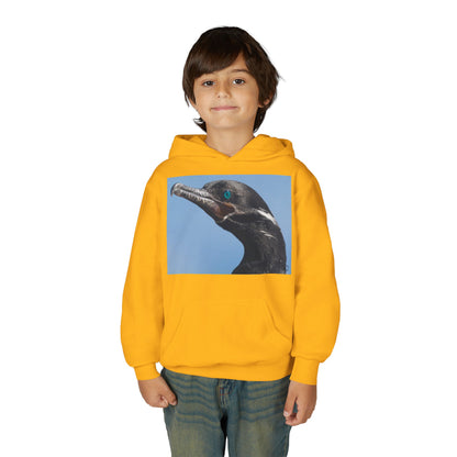 Youth Hoodie with Close-Up Cormorant Photo — Nature-Lover Kids Pullover