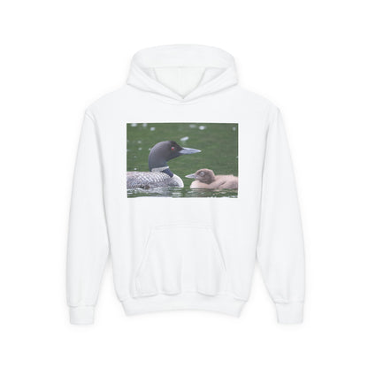 Youth Hoodie — Common Loon with Chick Nature Photo