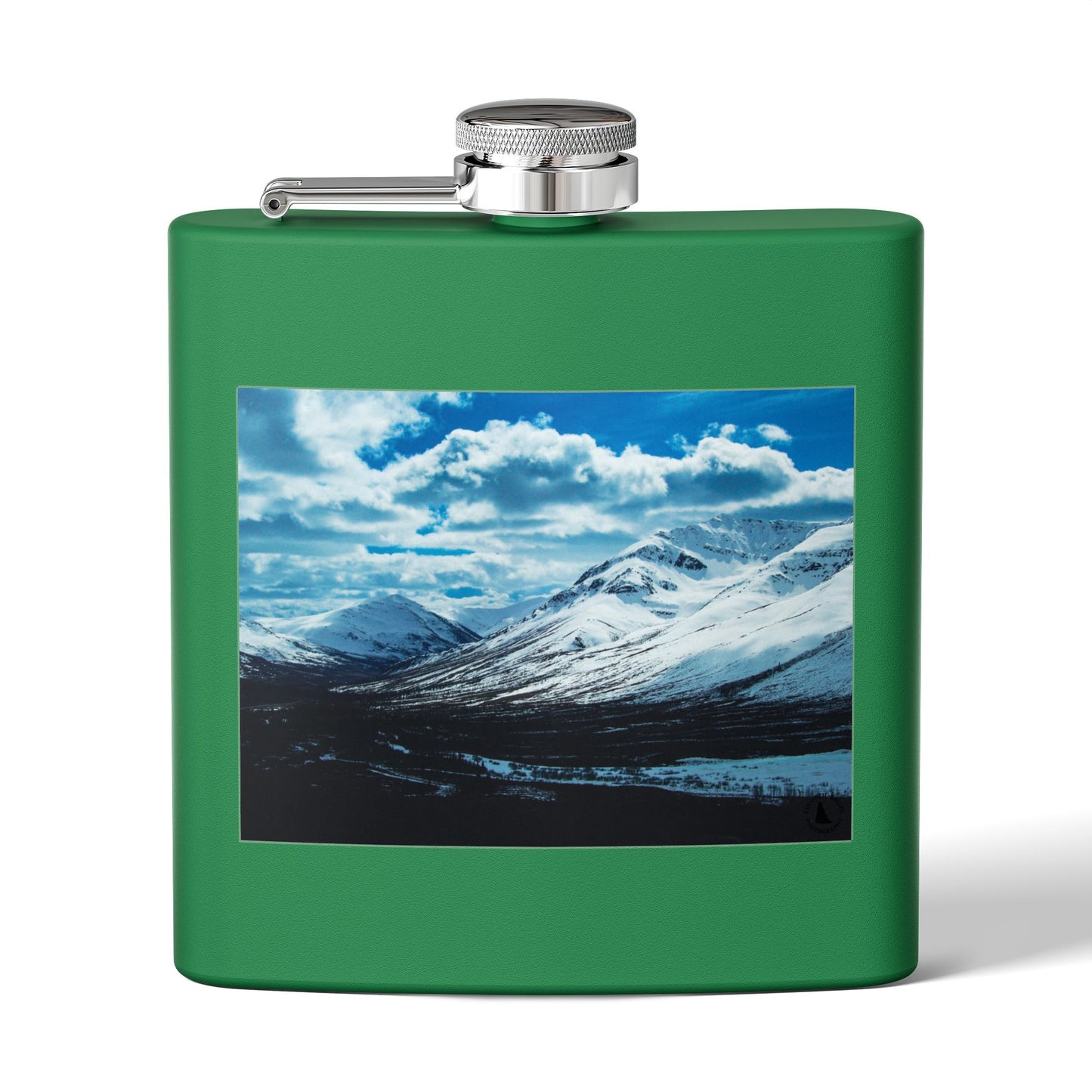 Mountain Winter Scene 6oz Stainless Steel Flask — Snowy Peaks Travel Hip Flask