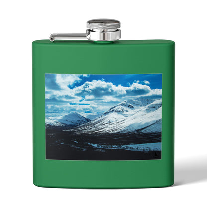 Mountain Winter Scene 6oz Stainless Steel Flask — Snowy Peaks Travel Hip Flask