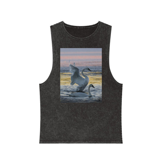 Swan Sunset Stonewash Tank Top — Tranquil Waterfowl Graphic
