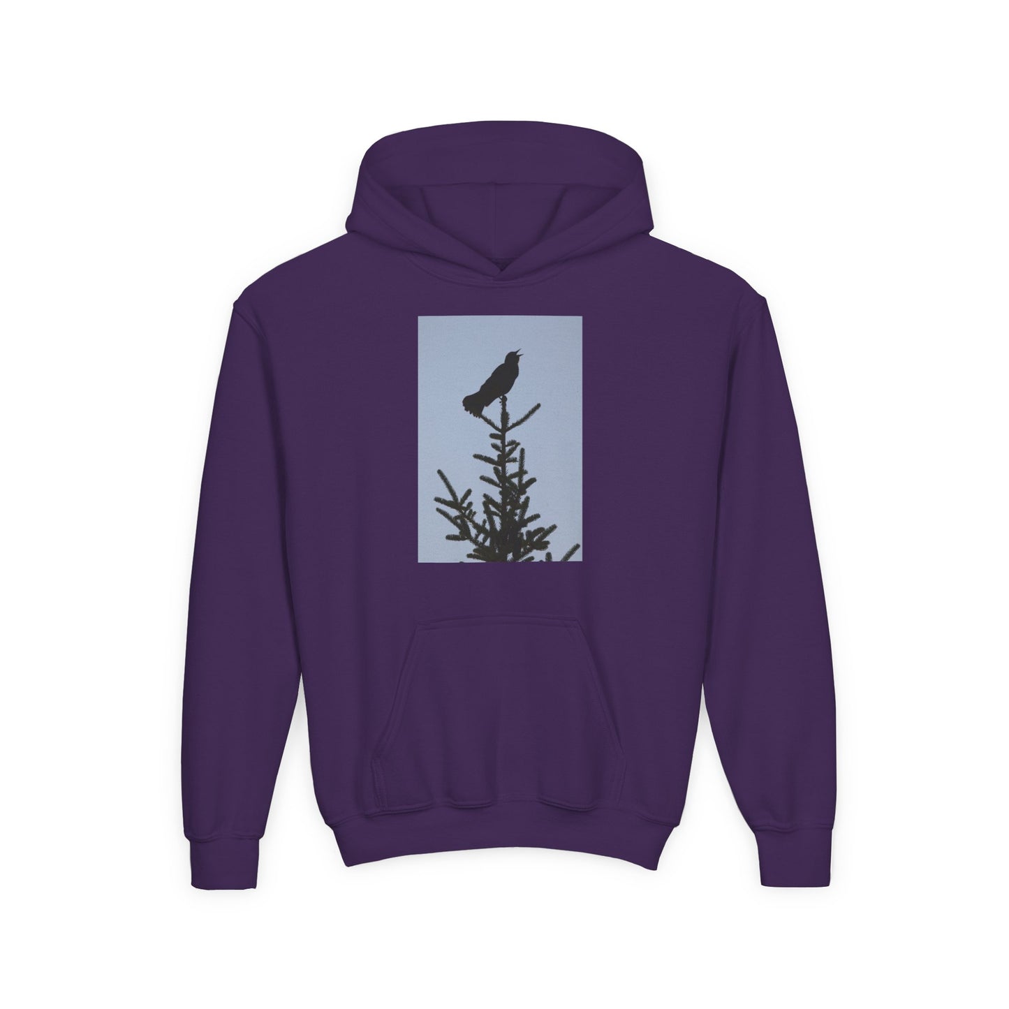 Youth Hoodie with Raven Silhouette on Pine — Cozy Nature Kids Sweatshirt