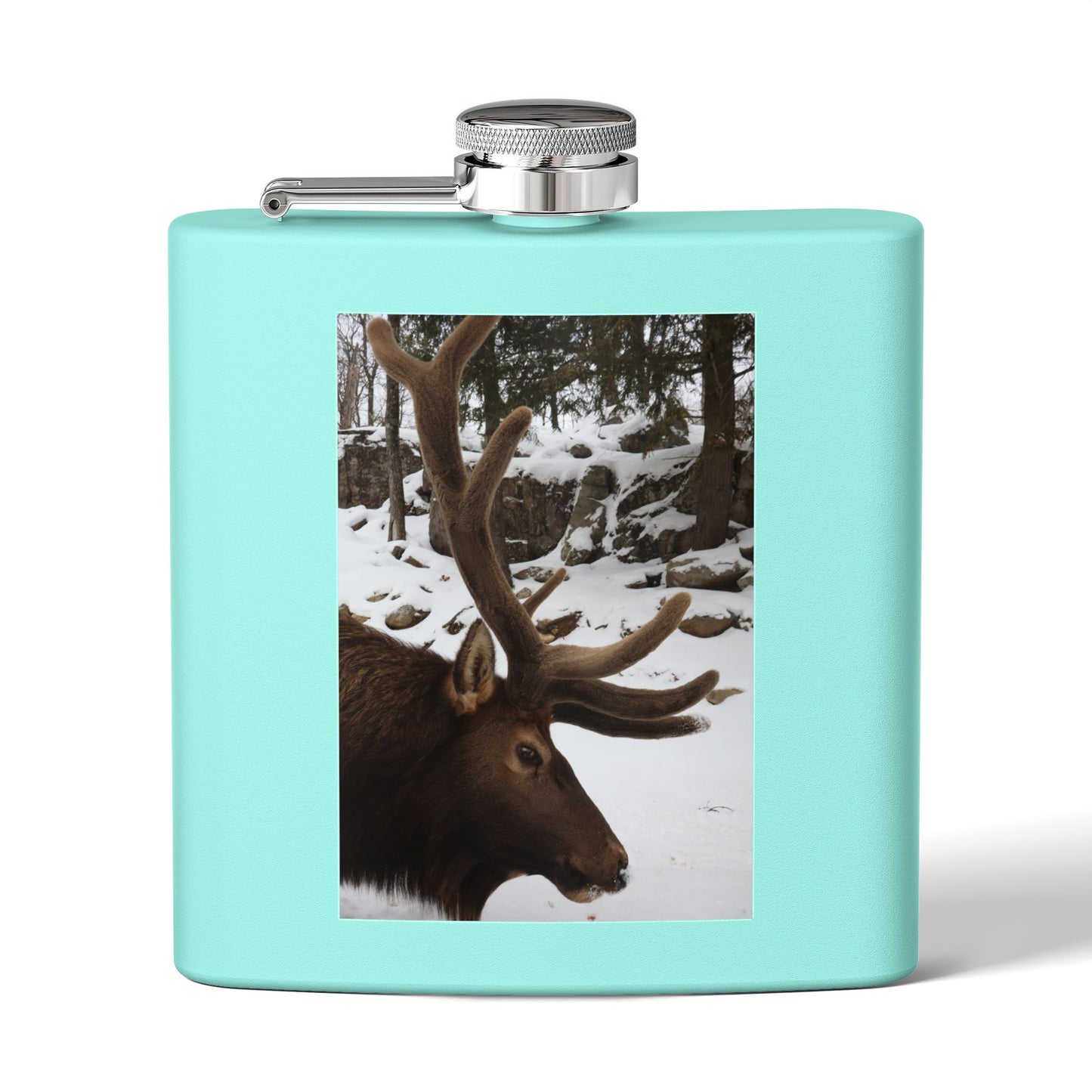 6oz Stainless Steel Flask – Winter Elk Photo Hip Flask, Outdoor Hunting Gift