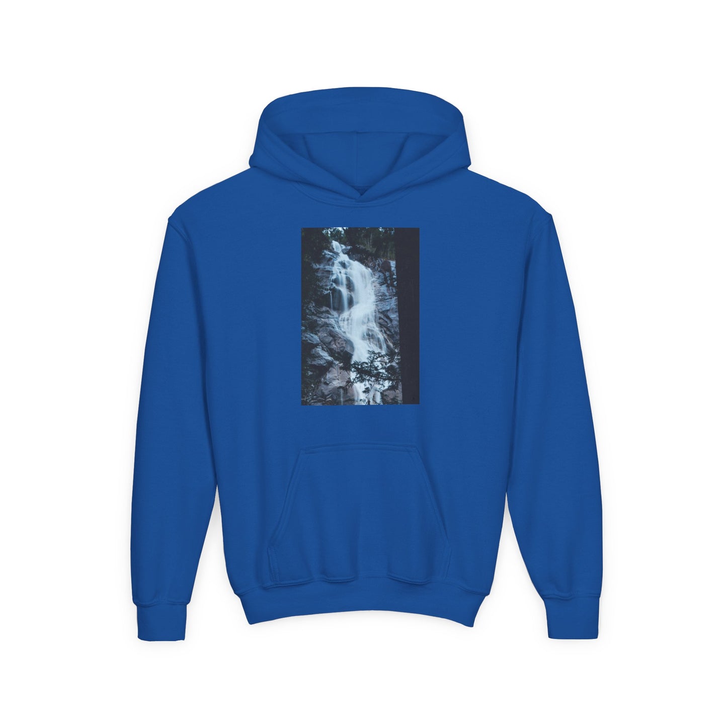Youth Waterfall Hoodie — Scenic Nature Graphic Sweatshirt