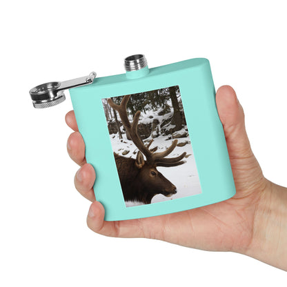 6oz Stainless Steel Flask – Winter Elk Photo Hip Flask, Outdoor Hunting Gift