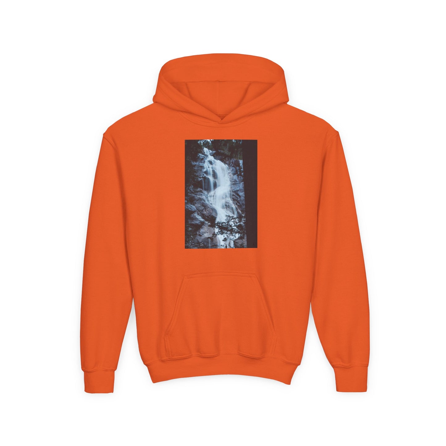 Youth Waterfall Hoodie — Scenic Nature Graphic Sweatshirt