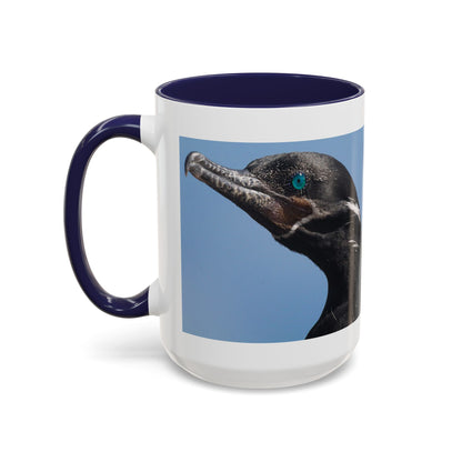 Cormorant Accent Coffee Mug — Blue Bird Portrait Ceramic Tea Cup (11/15oz)