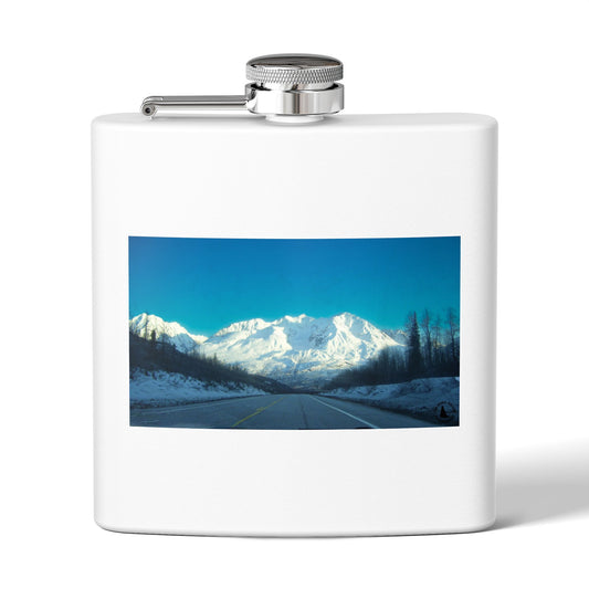 6oz Mountain Landscape Stainless Steel Flask – Snowy Peaks Photo Hip Flask