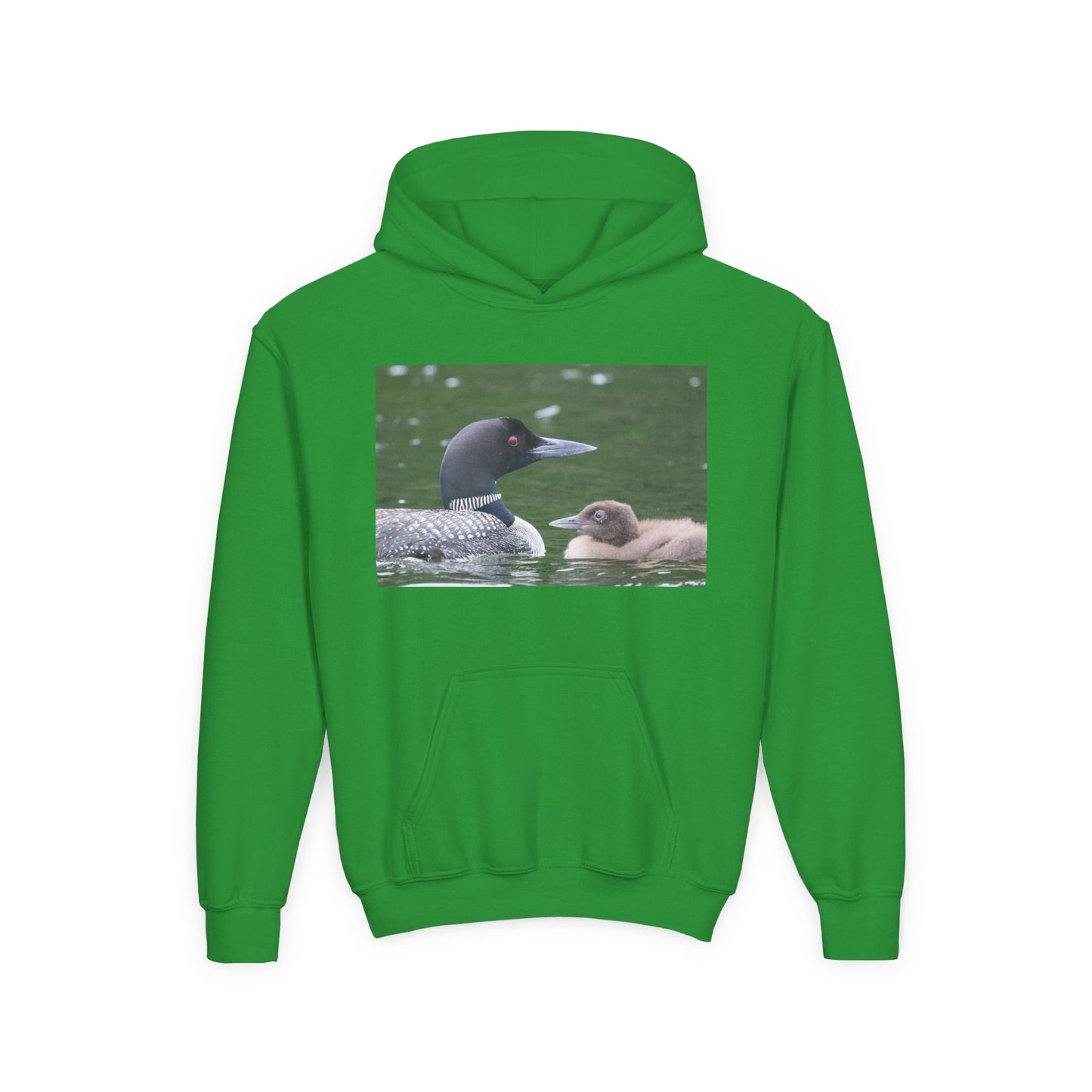 Youth Hoodie — Common Loon with Chick Nature Photo