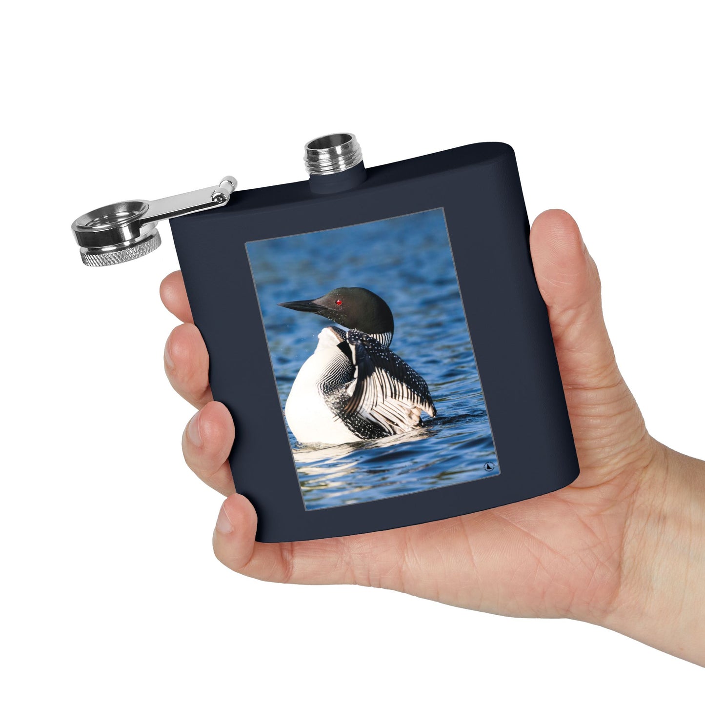 Loon Photo Stainless Steel Flask — 6oz Wildlife Waterfowl Hip Flask