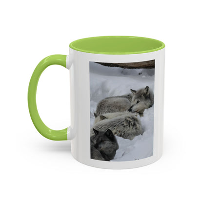 Wolf Pack Coffee Mug – Accent Black Handle 11/15oz, Winter Wildlife Photo