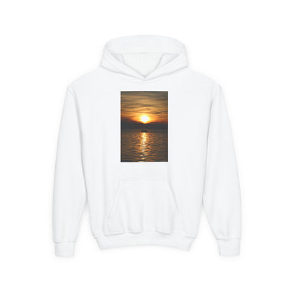 Youth Hoodie with Golden Sunset Photo - Beach Vibes Kids Pullover