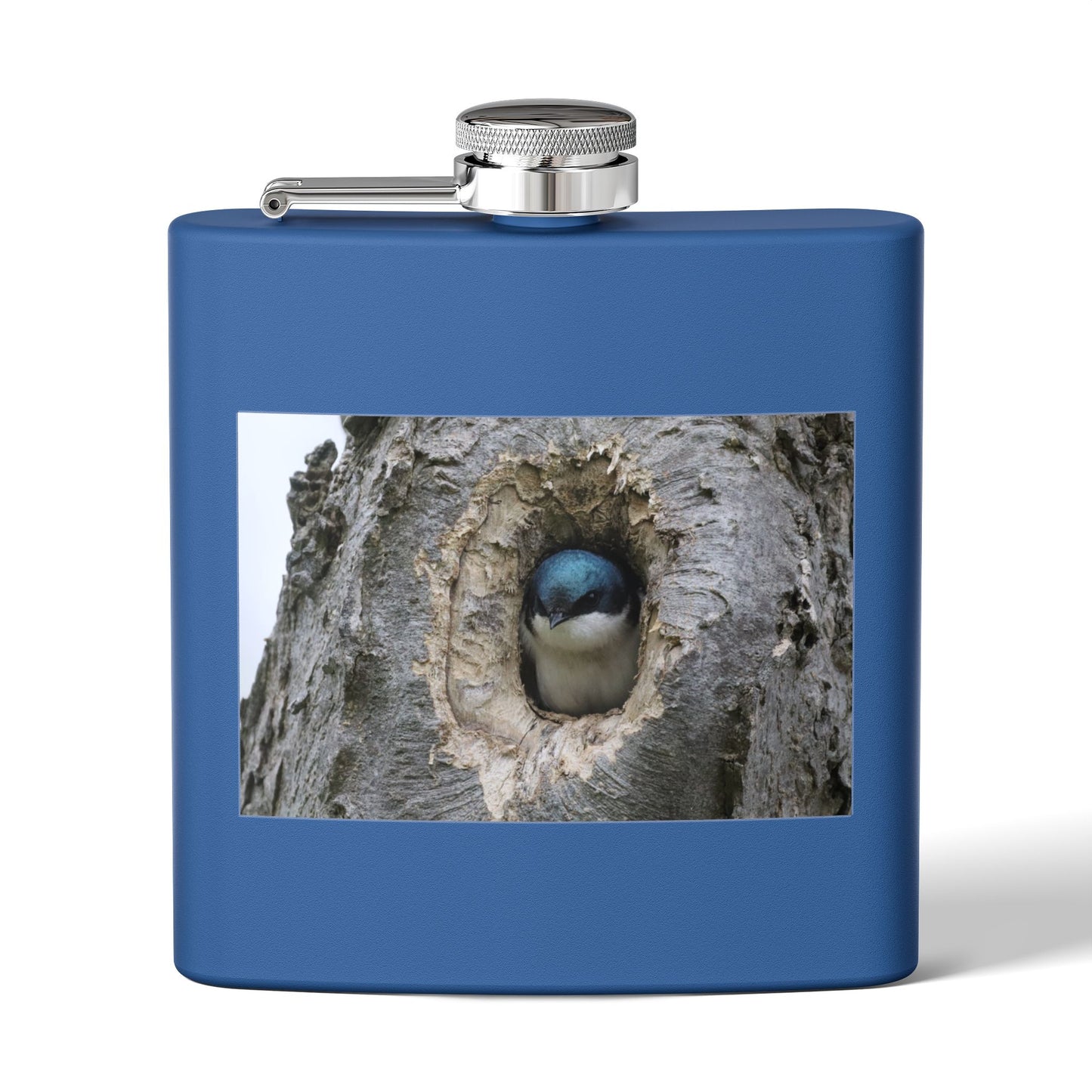 6oz Stainless Steel Flask with Tree Swallow Nest Photo — Nature Lover Gift