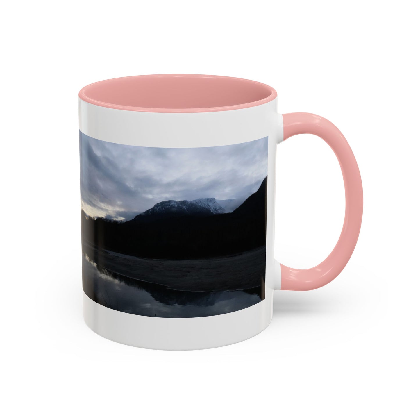 Scenic Mountain Lake Accent Coffee Mug — Moody Sunset Reflection (11oz & 15oz)