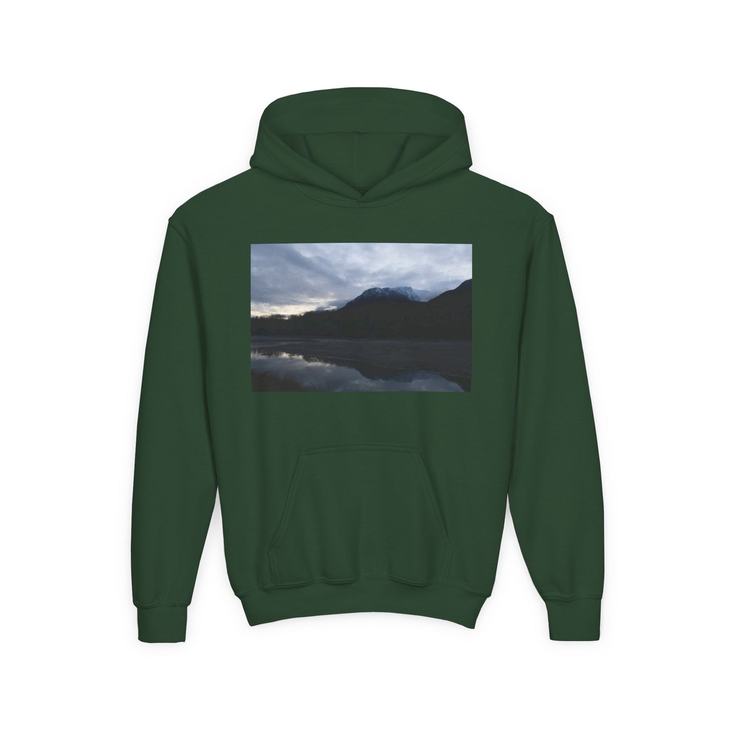 Youth Hoodie with Serene Mountain Lake Photo - Cozy Outdoor Nature Pullover